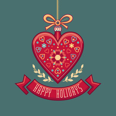 Fototapeta na wymiar Greeting Card in heart form. Happy Holidays.