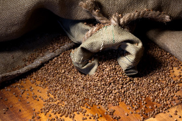 Buckwheat on a wooden surface