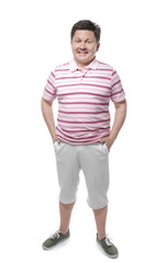 Fototapeta premium Overweight man on white background. Diet concept
