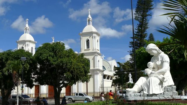 Maria statue with Catedral de Esteli in Nicaragua at the background