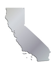 3D California (USA) Aluminium outline map with black shadow