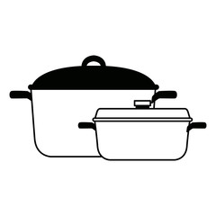 two saucepans with handle kitchen equipment vector illustration