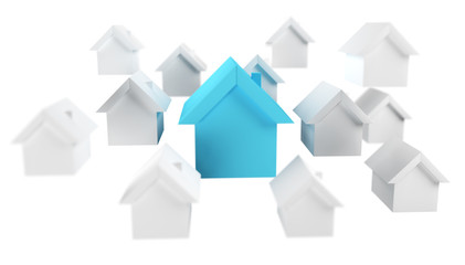 3D rendered small white and blue houses