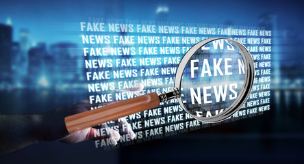 Businesswoman discovering fake news information 3D rendering
