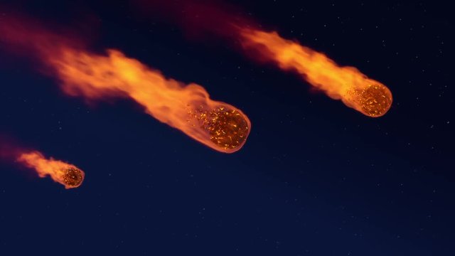 Animation of a meteor shower - burning up in the earth's atmosphere with a starry sky in the background