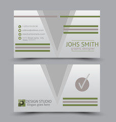 Business card design set template for company corporate style. Green color. Vector illustration.