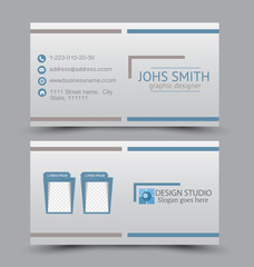 Business card design set template for company corporate style. Blue color. Vector illustration.