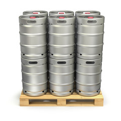 Metal beer kegs on the pallet