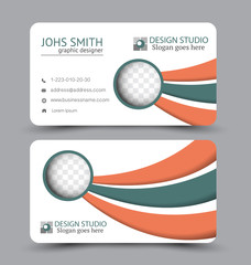 Business card design set template for company corporate style. Orange and green color. Vector illustration.