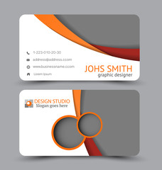 Business card design set template for company corporate style. Red and orage color. Vector illustration.