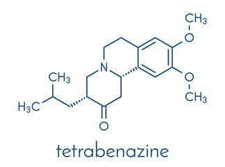 Tetrabenazine hyperkinetic disorder drug molecule. Skeletal formula.