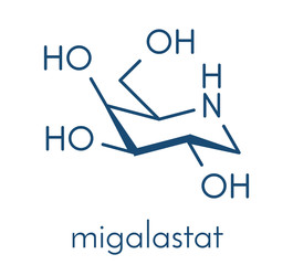 Migalastat Fabry disease drug molecule. Skeletal formula.