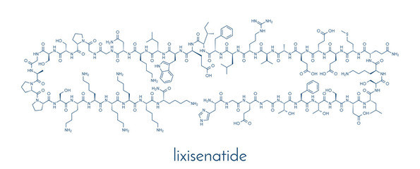 Lixisenatide diabetes drug molecule. Skeletal formula.