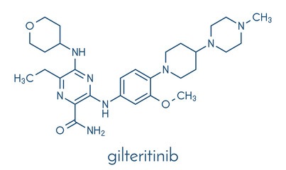 Gilteritinib cancer drug molecule (kinase inhibitor). Skeletal formula.