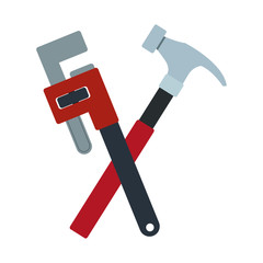 hammer and adjustable wrench tools repair vector illustration