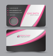 Business card. Design set template for company corporate style. Vector illustration. Black and pink color.