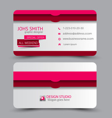 Business card. Design set template for company corporate style. Vector illustration. Red and pink color.