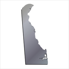 3D Delaware (USA) Aluminium outline map with black shadow