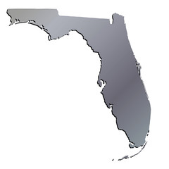3D Florida (USA) Aluminium outline map with black shadow