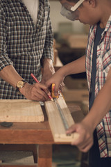 Measuring wooden plank