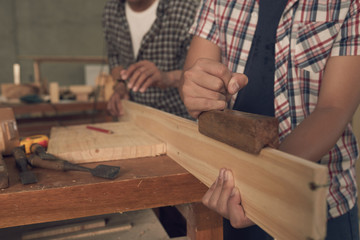 Working with wooden plank