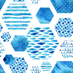 Abstract textured hexagon shapes seamless pattern