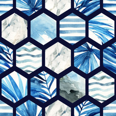 Watercolor hexagon seamless pattern.