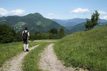 Fototapeta na wymiar Hiking in Skofja Loka hills.