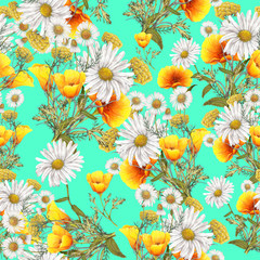 Seamless pattern of watercolor bouquets
