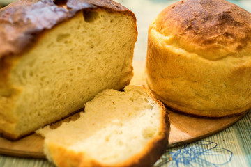 Homemade bread slices on table
