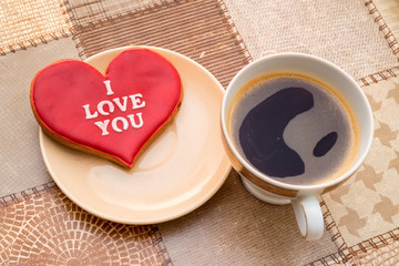 Top view romantic breackfast with flowers