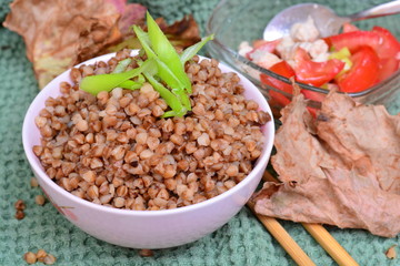 Cooked buckwheat in a bowl