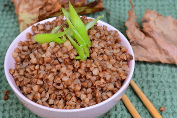 Cooked buckwheat in a bowl