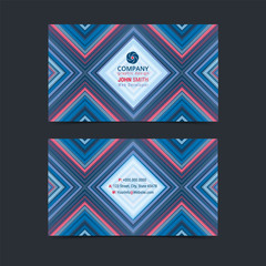 Double sided business card design layout template with geometric pattern background.