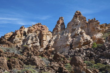 Unusual limestone rocks by Guajara Mountain, in the national nark Las Canadas del Teide, Tenerife, Canary Islands, Spain