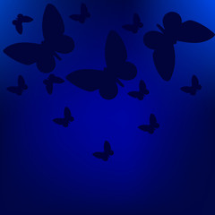 Blue background with 3d butterflies