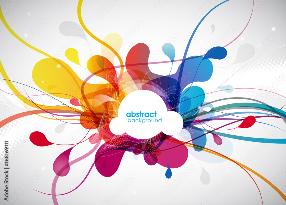 Poster abstract colored flower background with shapes and lines.