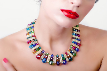 Necklace on the neck of a girl