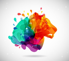 Abstract colored background with shapes reminding lions head.