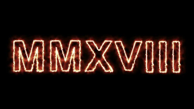 hot burning roman numerals  2018 on black background.