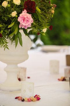 Decorated and served party banquet table outdoor