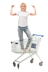 woman standing in shopping cart