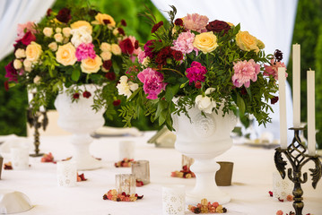 Decorated and served party banquet table outdoor
