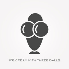 Silhouette icon ice cream with three balls