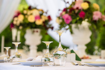 Decorated and served party banquet table outdoor