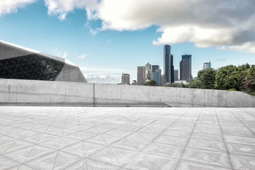 Fototapeta premium empty floor with cityscape of los angeles