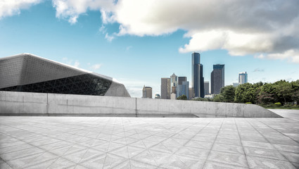 empty floor with cityscape of los angeles