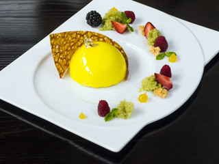 Mango parfait with passion fruit twill