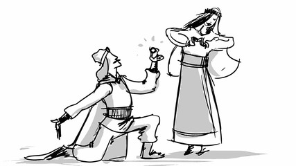 Prince proposing to his princess Vector sketch for storyboard, projects, cartoon