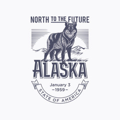 Аляска, стилизованная эмблема штата Америки, Волк, иллюстрация, вектор